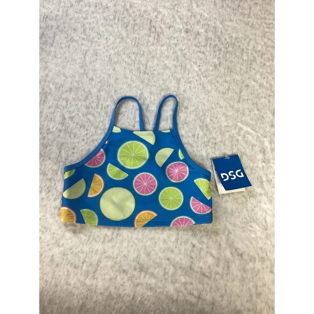 DSG Girls Strappy Halter Swim Top Main‎ Squeeze Citrus Fruit Print  Size S NWT